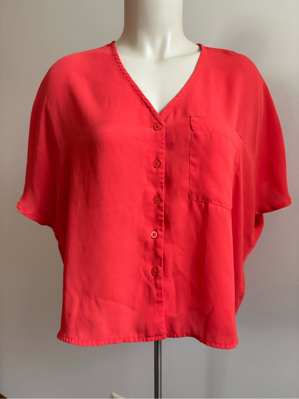 ASOS V-Neck Button Down Short Sleeve Blouse Orange Red Size 6